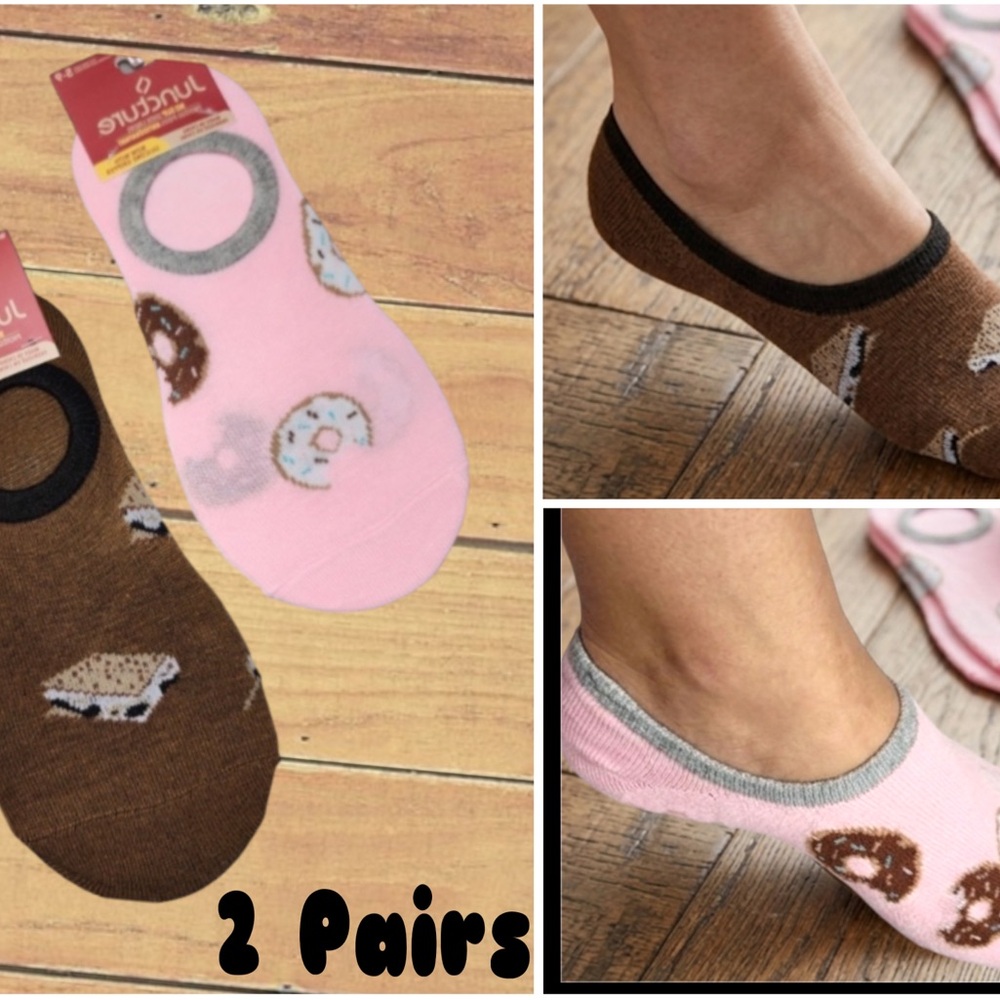 Juncture donut & Smore Women's Fashion no slip shoe Liner Socks 2 pack Size 5-9